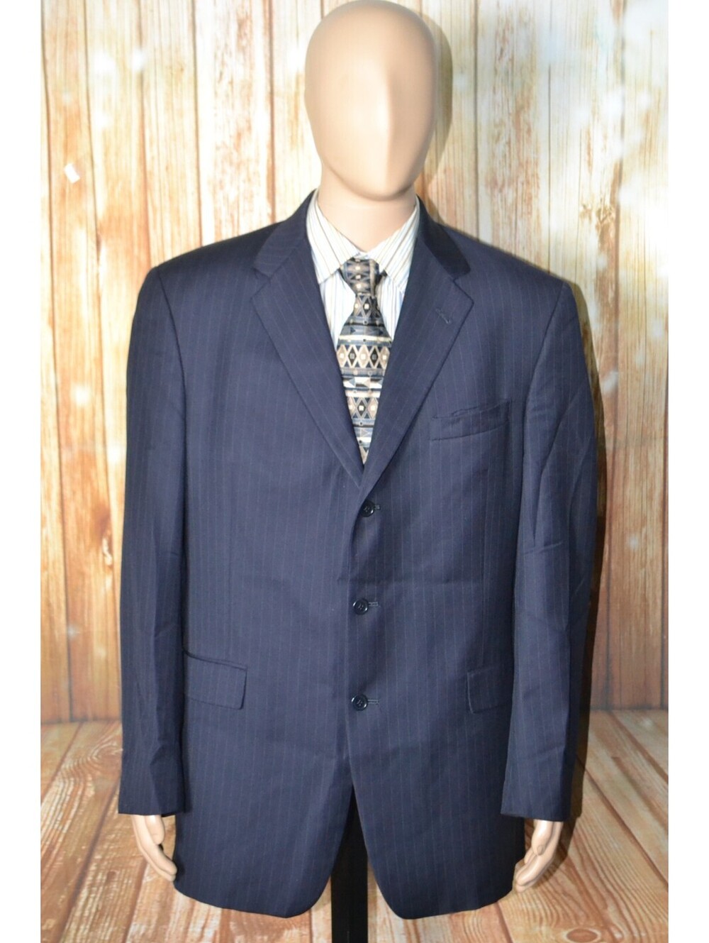 Daniel Cremieux Men Black Wool Pinstripe 3 Button Suit Jacket Sz 44L